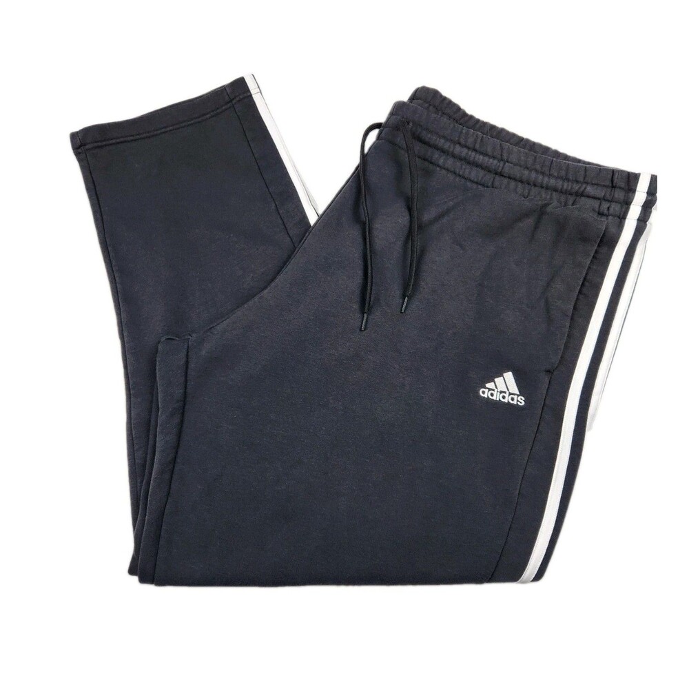 Adidas Fleece Pants Mens 4XL Black/White 3 Stripes Open Hem Soft Lounge Casual